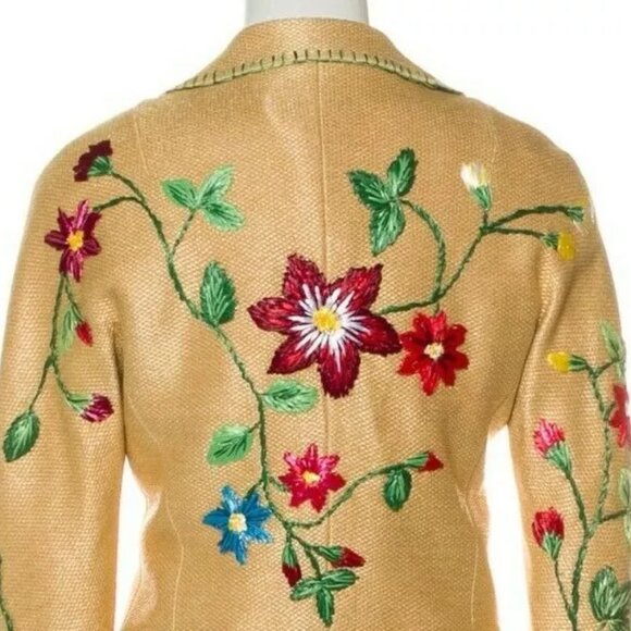 Moschino Couture Italian Gold Linen Lined 3 Piece Skirt Suit Top Jacket USA 10 - Picture 6 of 13